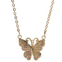 Cubic Zircon Micro Pave Brass Necklace, with Plastic Pearl, with 1.97 extender chain, Butterfly, 14K gold plated & micro pave cubic zirconia & for woman, golden .75 Inch 
