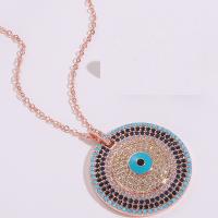 Evil Eye Jewelry Necklace, Brass, with 1.97 extender chain, rose gold color plated & micro pave cubic zirconia & for woman, mixed colors .72 Inch 