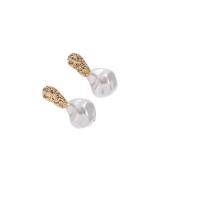 Brass Drop Earring, with ABS Plastic Pearl, 14K gold plated, for woman, white 