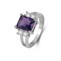 Латунное кольцо с стразами, Латунь, Квадратная форма, плакирован серебром, ювелирные изделия моды & разный размер для выбора & Женский & со стразами, фиолетовый размер:6-10, продается PC