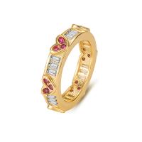Латунное кольцо с стразами, Латунь, Сердце, плакирован золотом, ювелирные изделия моды & разный размер для выбора & Женский & со стразами, Золотой, размер:6-10, продается PC