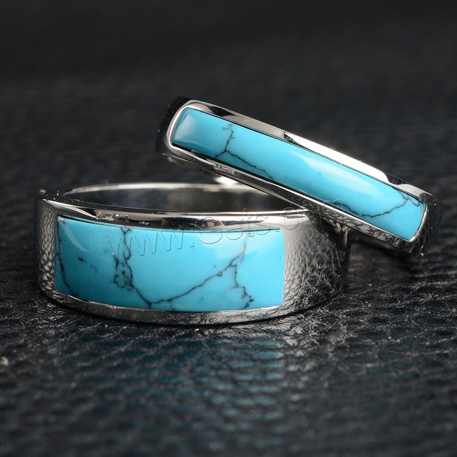 Gemstone Stainless Steel Finger Ring, with turquoise, polished, Unisex & different size for choice, blue, Sold By PC