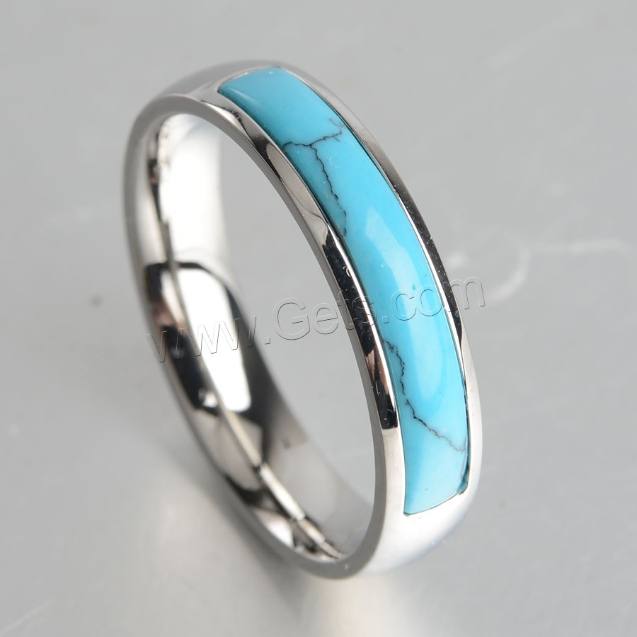 Gemstone Stainless Steel Finger Ring, with turquoise, polished, Unisex & different size for choice, blue, Sold By PC