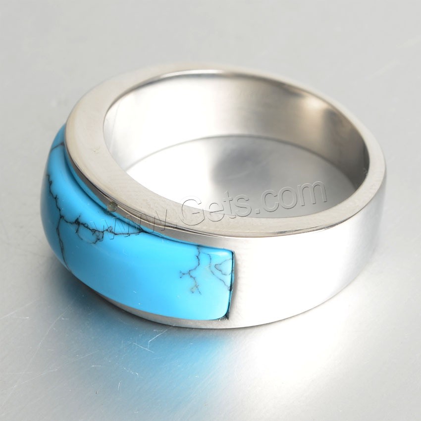 Piedras preciosas de acero inoxidable anillo de dedo, con turquesa, pulido, unisexo & diverso tamaño para la opción, azul, Vendido por UD