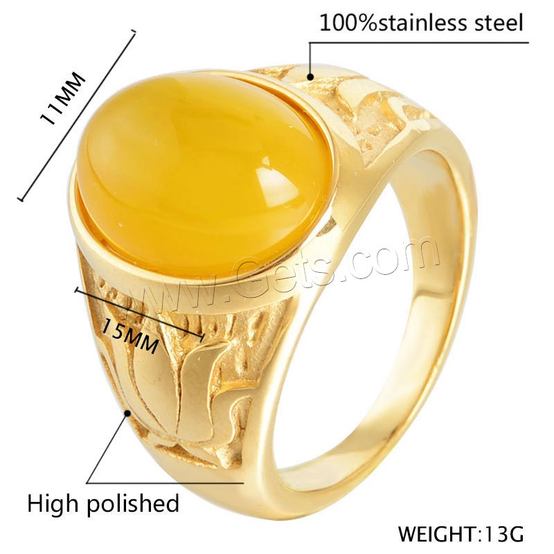 Gemstone Stainless Steel Finger Ring, with Chalcedony, gold color plated, Unisex & different size for choice, more colors for choice, Sold By PC