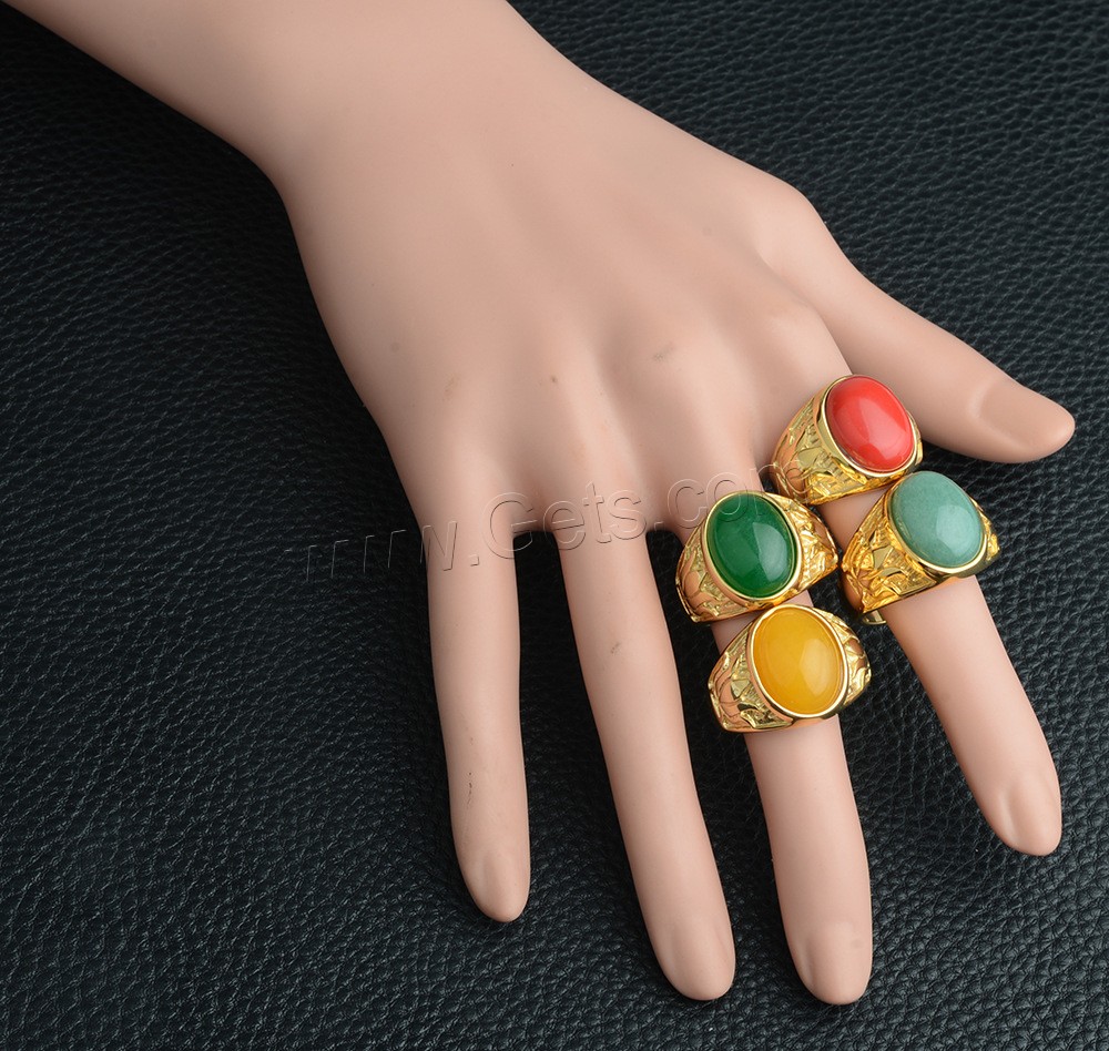 Edelstein Edelstahl Fingerring, mit Chalzedon, goldfarben plattiert, unisex & verschiedene Größen vorhanden, keine, verkauft von PC