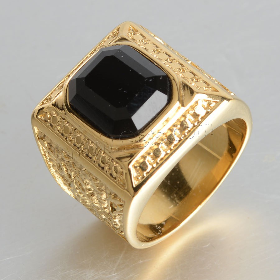 Кубический цирконий кольцо из нержавеющей стали, нержавеющая сталь, плакирован золотом, Мужская & разный размер для выбора & с кубическим цирконием, Много цветов для выбора, продается PC