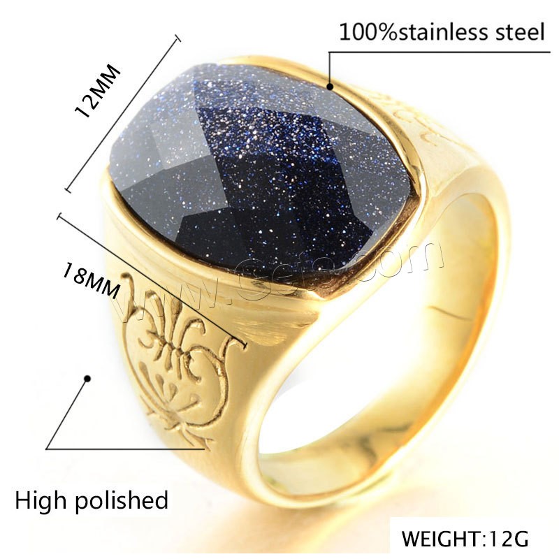 Gemstone Stainless Steel Finger Ring, with Gemstone, gold color plated, Unisex & different size for choice, more colors for choice, Sold By PC