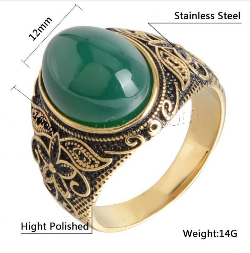 Палец кольца драгоценный камень из нержавеющей стали, нержавеющая сталь, с Полудрагоценный камень, плакирован золотом, Мужская & разный размер для выбора, Много цветов для выбора, продается PC