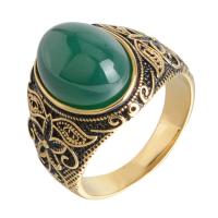 Gemstone Stainless Steel Finger Ring, with Gemstone, gold color plated, Unisex 