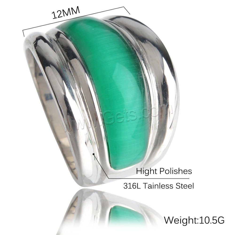 Piedras preciosas de acero inoxidable anillo de dedo, con Ojo de gato, chapado, unisexo & diverso tamaño para la opción, más colores para la opción, Vendido por UD