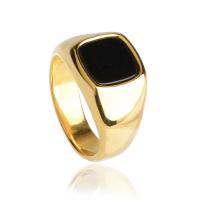 Gemstone Stainless Steel Finger Ring, with Black Agate, plated, Unisex 