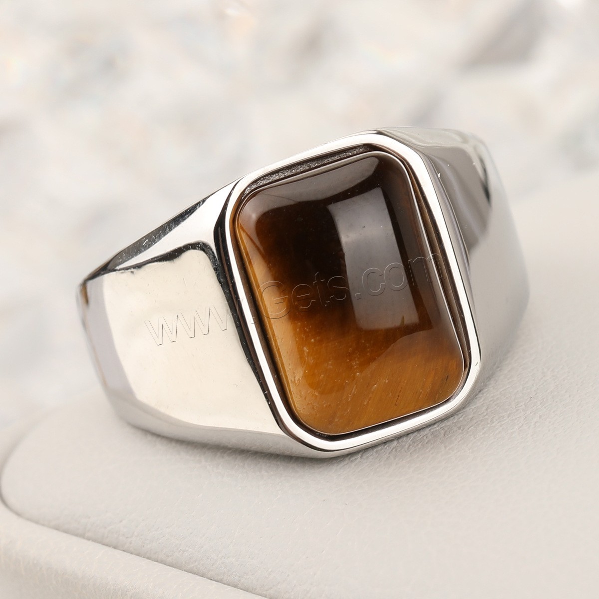 Gemstone Stainless Steel Finger Ring, with Tiger Eye, polished, Unisex & different size for choice, more colors for choice, Sold By PC