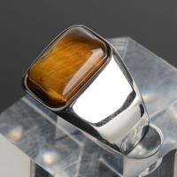 Gemstone Stainless Steel Finger Ring, with Tiger Eye, polished, Unisex 