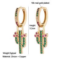 Huggie Hoop Drop Earring, Brass, real gold plated & micro pave cubic zirconia & for woman, multi-colored, 32mm 