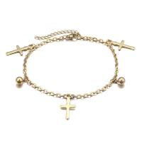 Titanium Steel Anklet, Cross, Vacuum Ion Plating, fashion jewelry & for woman Approx 9 Inch 