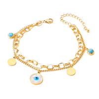 Evil Eye Jewelry Bracelet, Titanium Steel, with turquoise & White Shell, with 1.97inch extender chain, real gold plated, Double Layer & for woman, 12mm Approx 6.7 Inch 