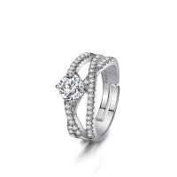 Anillo de dedo de aleación de Zinc, chapado en color de platina, Ajustable & para mujer & con diamantes de imitación, Vendido por UD