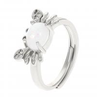 Латунный перстень драгоценных камней , Латунь, с Лунный камень, Краб, плакирован серебром, ювелирные изделия моды & Женский, серебряный, 17mm, продается PC