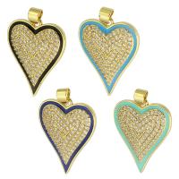 Cubic Zirconia Micro Pave Brass Pendant, Heart, gold color plated, fashion jewelry & micro pave cubic zirconia & for woman & enamel 