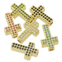 Cubic Zirconia Micro Pave Brass Beads, Cross, gold color plated, fashion jewelry & DIY & micro pave cubic zirconia & for woman Approx 1.5mm 