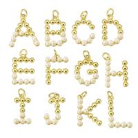 Letter Brass Pendants, with ABS Plastic Pearl, Alphabet Letter, gold color plated, fashion jewelry & DIY & for woman Approx 3mm 
