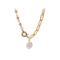 Plastic Pearl Necklace, Zinc Alloy, with ABS Plastic Pearl, high quality plated, fashion jewelry & for woman, golden, 15mm cm 