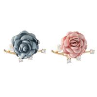 Kunststoff-Perlen-Brosche, Messing, mit Stoff & Kunststoff Perlen, Rose, Modeschmuck & Micro pave Zirkonia & für Frau, keine, 45x60mm, verkauft von PC