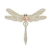 Rhinestone Brass Brooch, with Plastic Pearl, Dragonfly, fashion jewelry & for woman & with rhinestone 