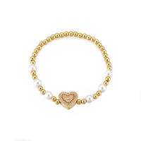 Strass Messing Armbänder, mit Kunststoff Perlen, Herz, Modeschmuck & für Frau & mit Strass, keine, Länge:17 cm, verkauft von PC