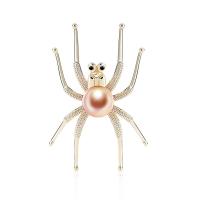 Cubic Zirconia Brooch, Brass, with Plastic Pearl, Spider, fashion jewelry & micro pave cubic zirconia & for woman 