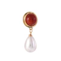 Gemstone Drop Earring, Brass, with Natural Stone & Plastic Pearl, high quality plated, fashion jewelry & for woman 