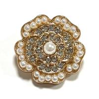 Zinc Alloy Shank Button, with Plastic Pearl, Flower, gold color plated, DIY & with rhinestone, golden, 23mm 