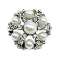 Zinc Alloy Shank Button, with Plastic Pearl, Crown, silver color plated, DIY & with rhinestone, silver color, 22mm 