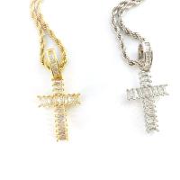 Cubic Zircon Micro Pave Brass Necklace, Cross, plated, Unisex & micro pave cubic zirconia 30-55mm Approx 50 cm 