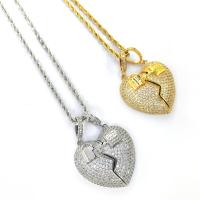 Cubic Zircon Micro Pave Brass Necklace, Heart, plated, Unisex & micro pave cubic zirconia 30-55mm Approx 50 cm 