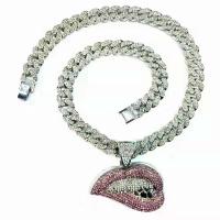 Rhinestone Zinc Alloy Necklace, Lip, platinum color plated, Unisex & with rhinestone, pink, 13mm Approx 45 cm 