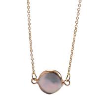 Freshwater Pearl Brass Necklace, with Freshwater Pearl, with 1.97 extender chain, Round, 14K gold plated, for woman, golden .75 Inch 