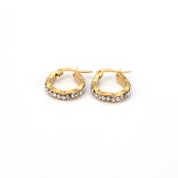 Stainless Steel Hoop Earring, 304 Stainless Steel & for woman & with rhinestone, golden 