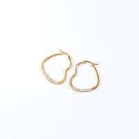 Stainless Steel Hoop Earring, 304 Stainless Steel, Heart, plated & for woman & with rhinestone, golden 