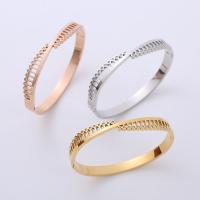 Stainless Steel Bangle, 304 Stainless Steel, Vacuum Ion Plating, fashion jewelry & for woman & with rhinestone 58*48*6mm 