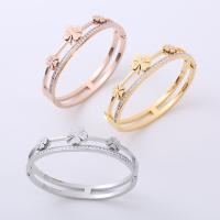 Stainless Steel Bangle, 304 Stainless Steel, Four Leaf Clover, Vacuum Ion Plating, fashion jewelry & for woman & with rhinestone 58*50*10mm 