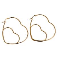 Stainless Steel Hoop Earring, 316 Stainless Steel, Heart, 18K gold plated, fashion jewelry & for woman, golden 