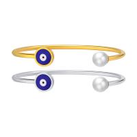 Evil Eye Jewelry Bracelet, 304 Stainless Steel, with Plastic Pearl, Vacuum Ion Plating, fashion jewelry & for woman 2.5mm, Inner Approx 54mm 