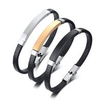 Microfiber PU Bracelet, with 304 Stainless Steel, polished, fashion jewelry & for man Approx 8.07 Inch 