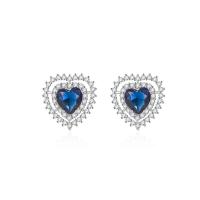 Rhinestone Brass Stud Earring, Heart, platinum color plated, fashion jewelry & for woman & with rhinestone 