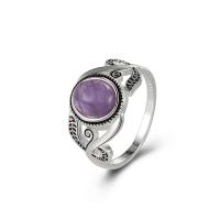 Gemstone Brass Finger Ring, with Amethyst, platinum color plated, fashion jewelry & for woman, purple US Ring 