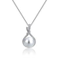 Cubic Zircon Micro Pave Brass Necklace, with Plastic Pearl, Teardrop, platinum color plated, fashion jewelry & micro pave cubic zirconia & for woman, platinum color 