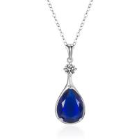 Rhinestone Brass Necklace, Teardrop, platinum color plated, fashion jewelry & for woman & with rhinestone, dark blue 