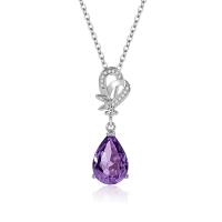 Cubic Zircon Micro Pave Brass Necklace, Teardrop, platinum color plated, fashion jewelry & micro pave cubic zirconia & for woman, purple 